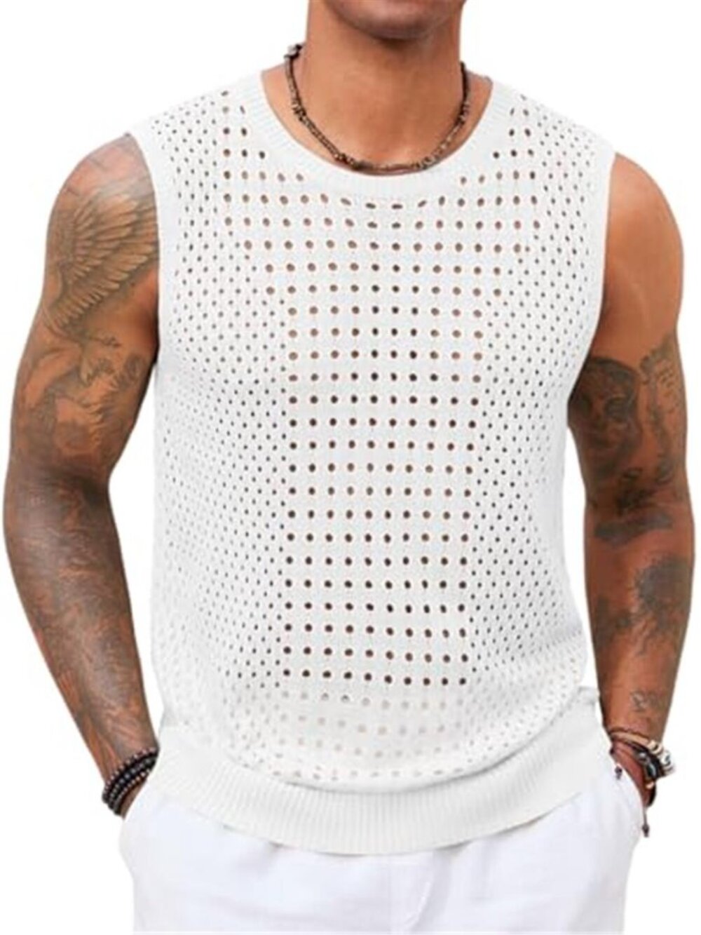 Mens Knit Sleeveless Tank Tops Casual Hollow Out Summer Tops | Casual,